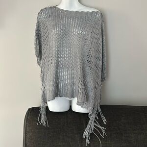 Silver Grey Metallic Multi Purpose Fringed Poncho Top